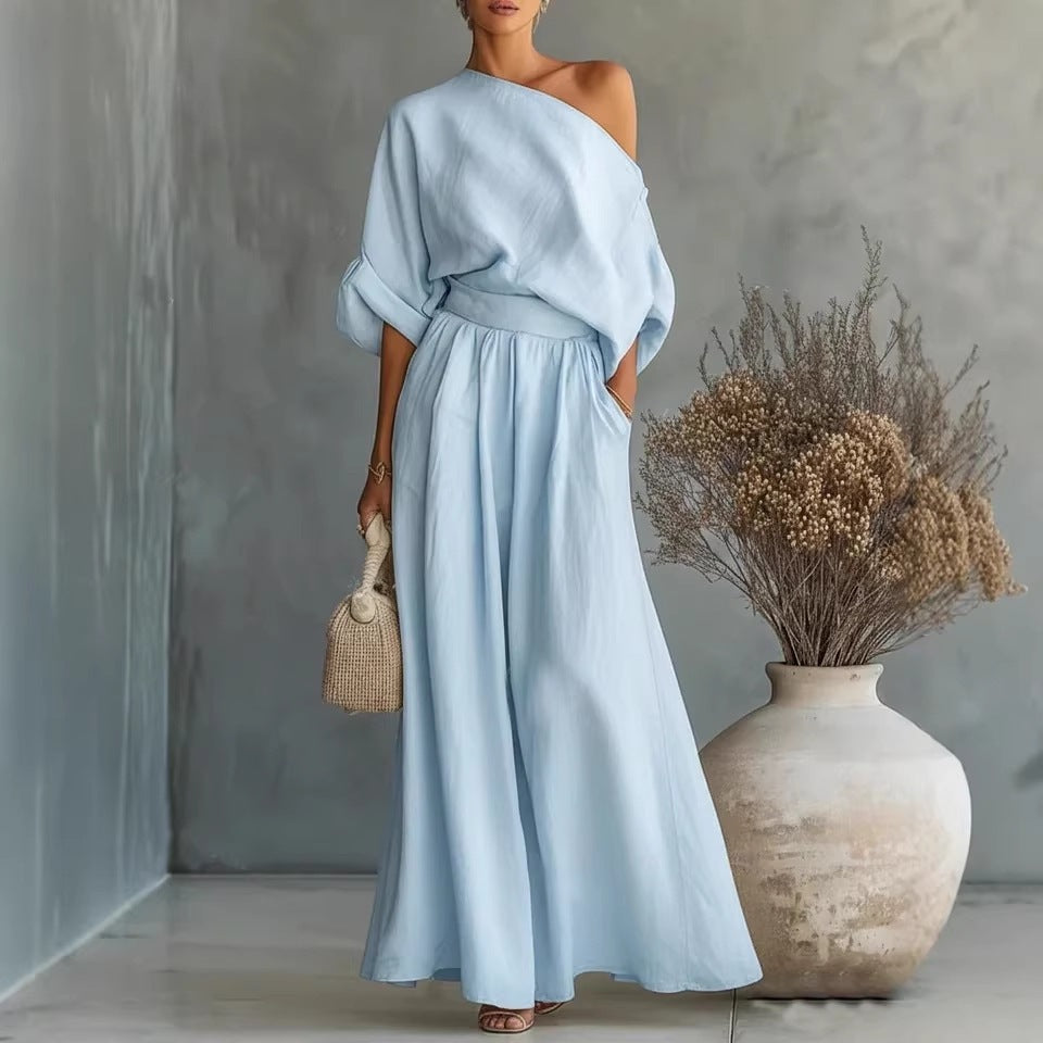 Cropped Off-shoulder Top And Pants Two-piece Set 
