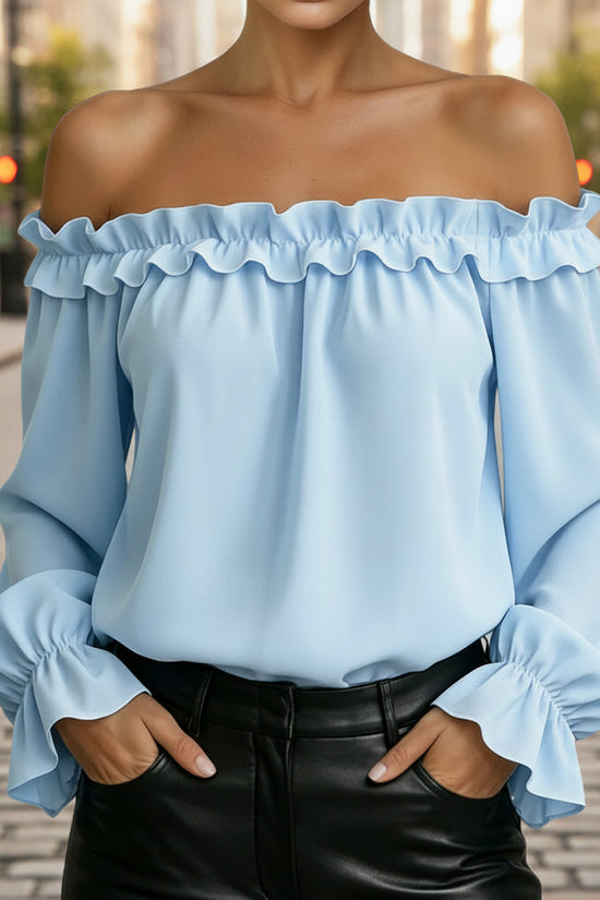 Spring Summer New Elegant Casual Ruffle Off-Shoulder Long-Sleeve Shirt For Women 