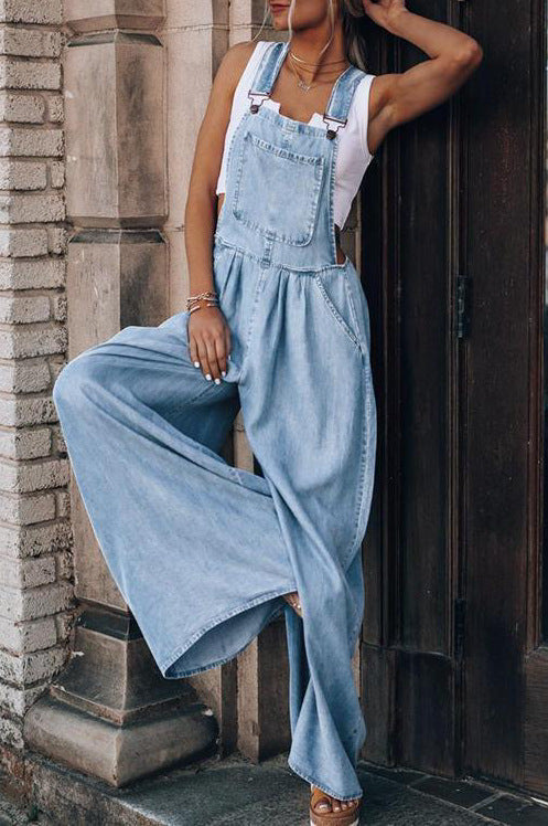 Women’s wide leg denim overalls 