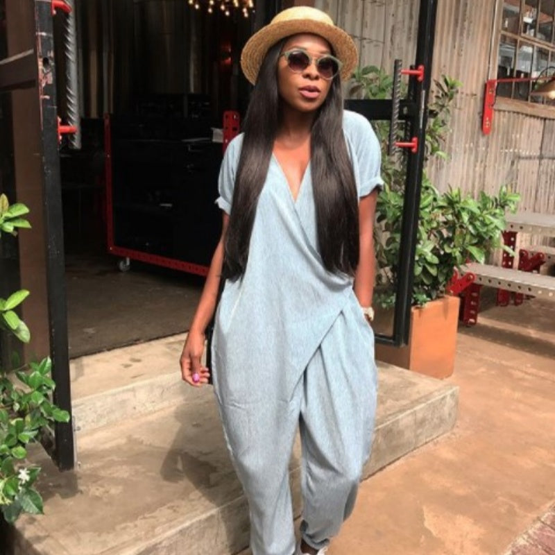 Fashionable Womens Loose V-Neck Jumpsuit 