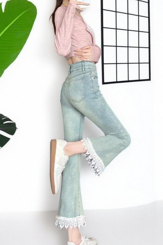 Jeans For Women, With Elastic Lace Lace And Lace Stitching, Micro Flared Jeans For Women In 2025, Small And Stylish Design, Light Blue Jeans For Women, Cropped Jeans For Women, Casual Pants For Women, CJ US