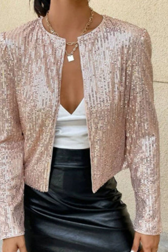 Women's Fashion Colorblock Sequin Short Casual Jacket 