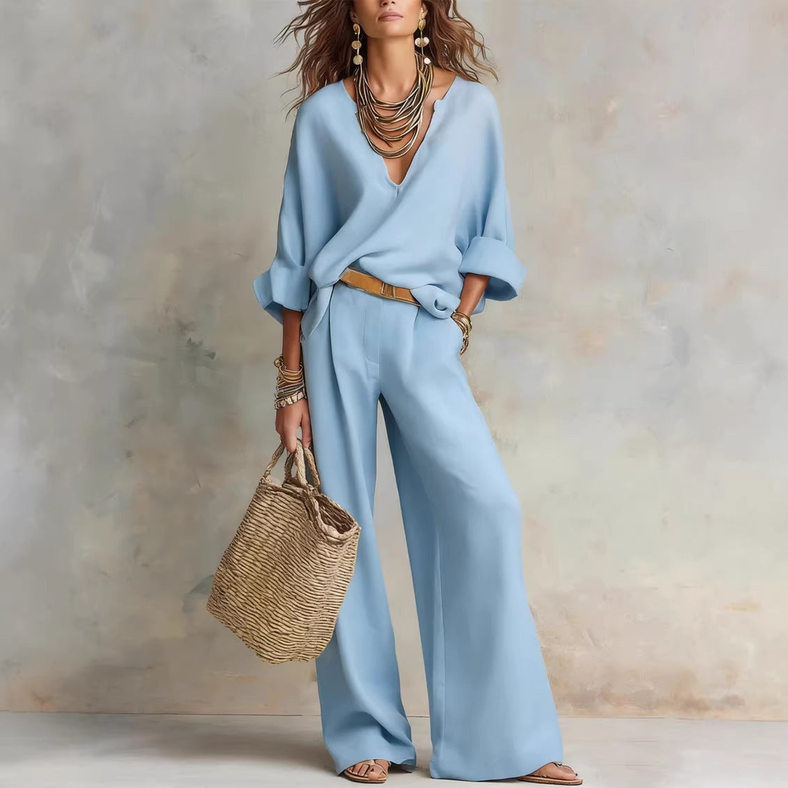 Fashionable Casual Linen Loose Vacation Set 