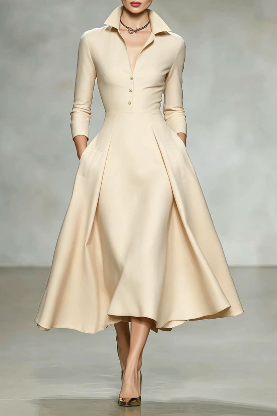 V-neck waist cinched long sleeved dress 