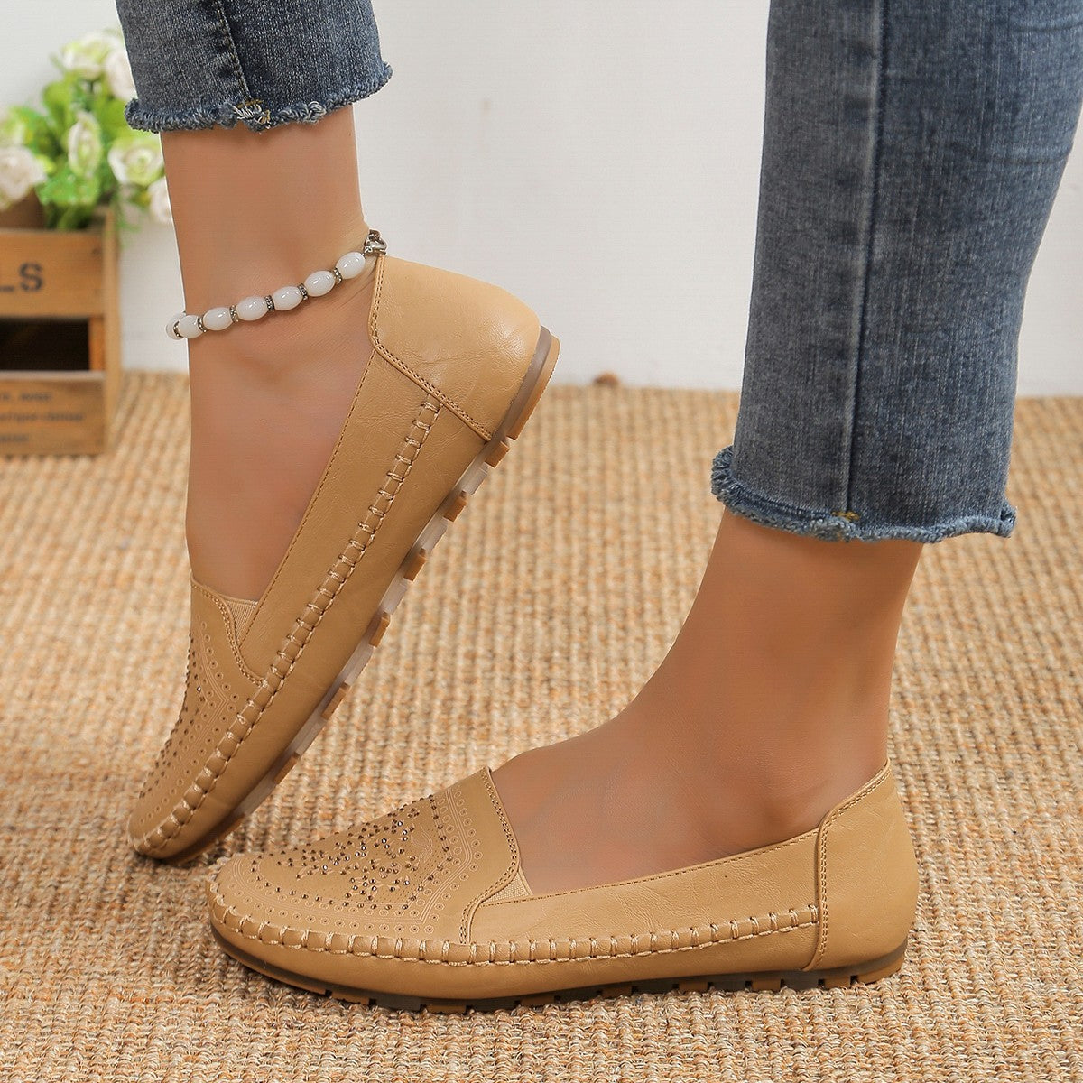 Women’s Handmade Gommino Driving Shoes – Solid‑Color Casual Flats CJ US