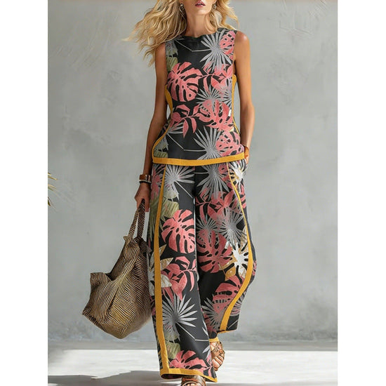 Printed Retro Casual Top Set 