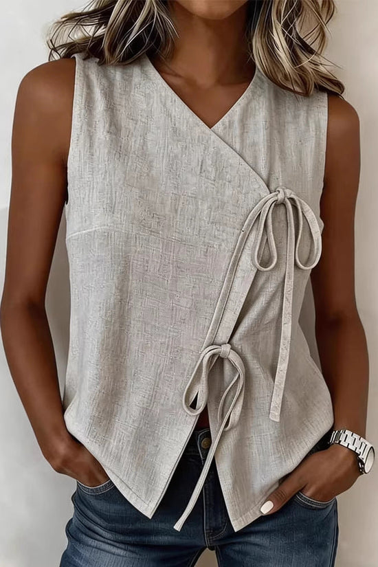 Womens Bow-Tied V-Neck Top Sleeveless Tank Top 