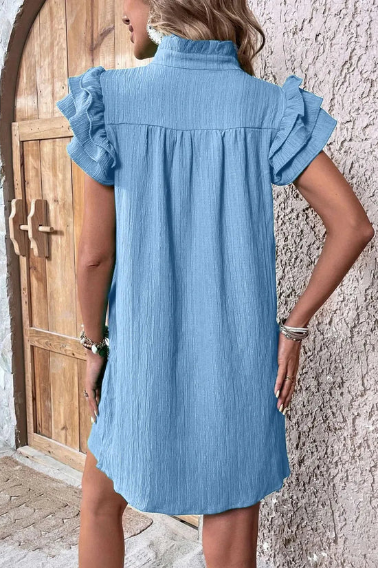 Ruffled Notched Cap Sleeve Mini Dress 