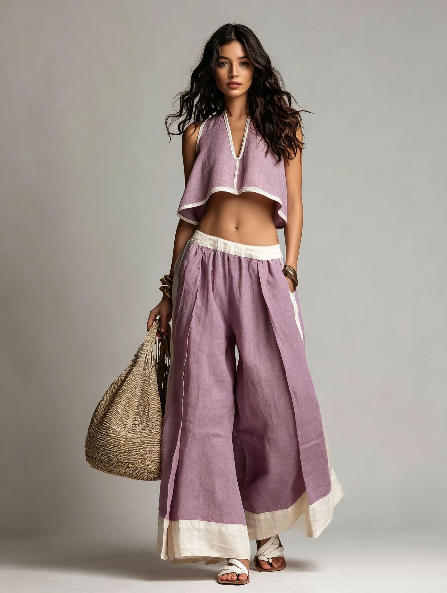 Casual Chic Solid Color Sleeveless V-Neck Set 
