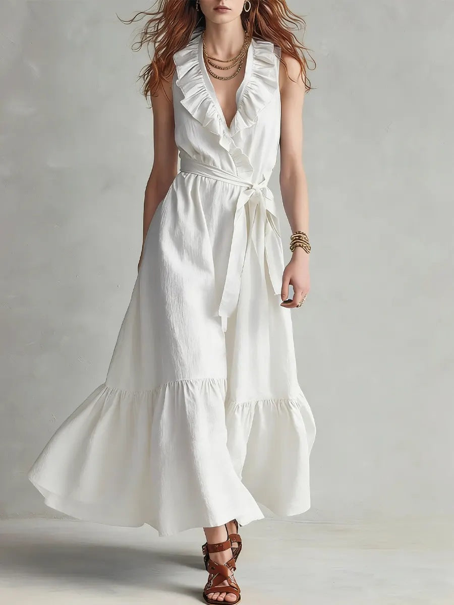 V-neck Sleeveless Lace-Up Panelled Dress 
