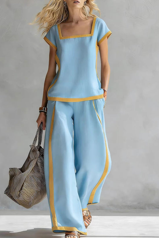 Solid Color Shirt & Wide-Leg Trousers Two-Piece Set 