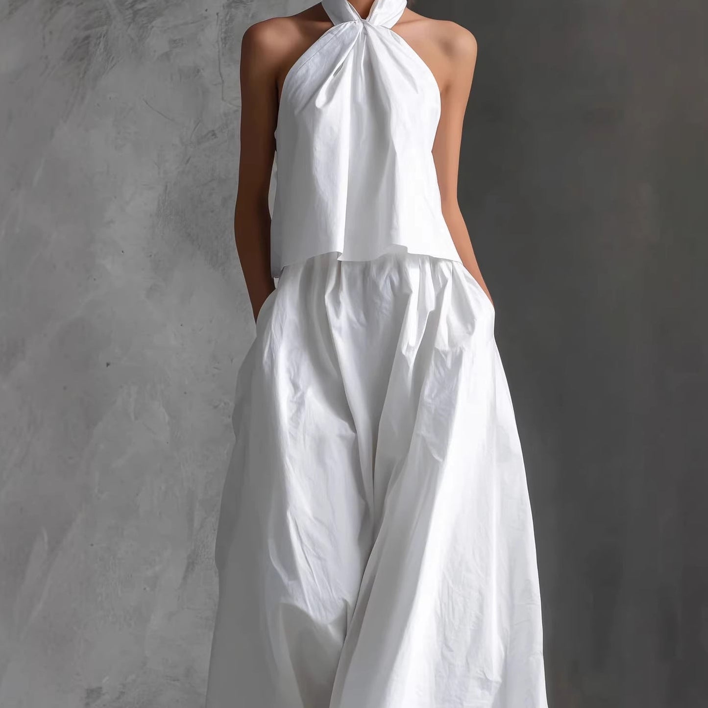Loose Sleeveless Top High-Waisted Wide-Leg Pants Two-Piece Set for Women 