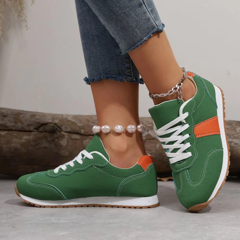 PU Leather Contrast Round Toe Flats Sneakers 