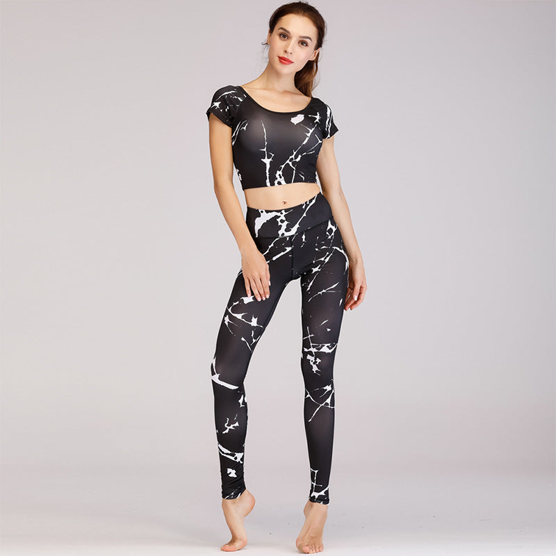 Printed navel short-sleeved quick-drying dance dress FitiqueFit