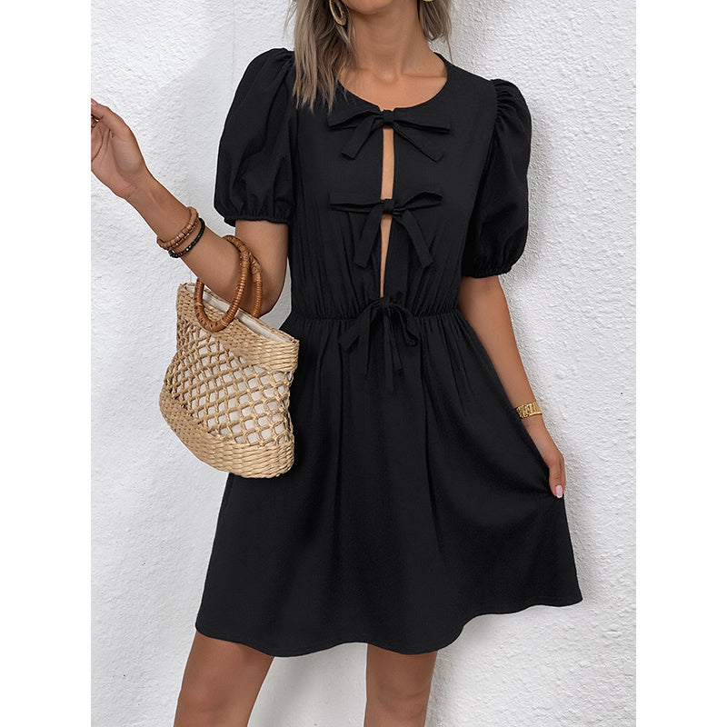 Women’s Striped Tie-Front Puff Sleeve Mini Dress CJ US
