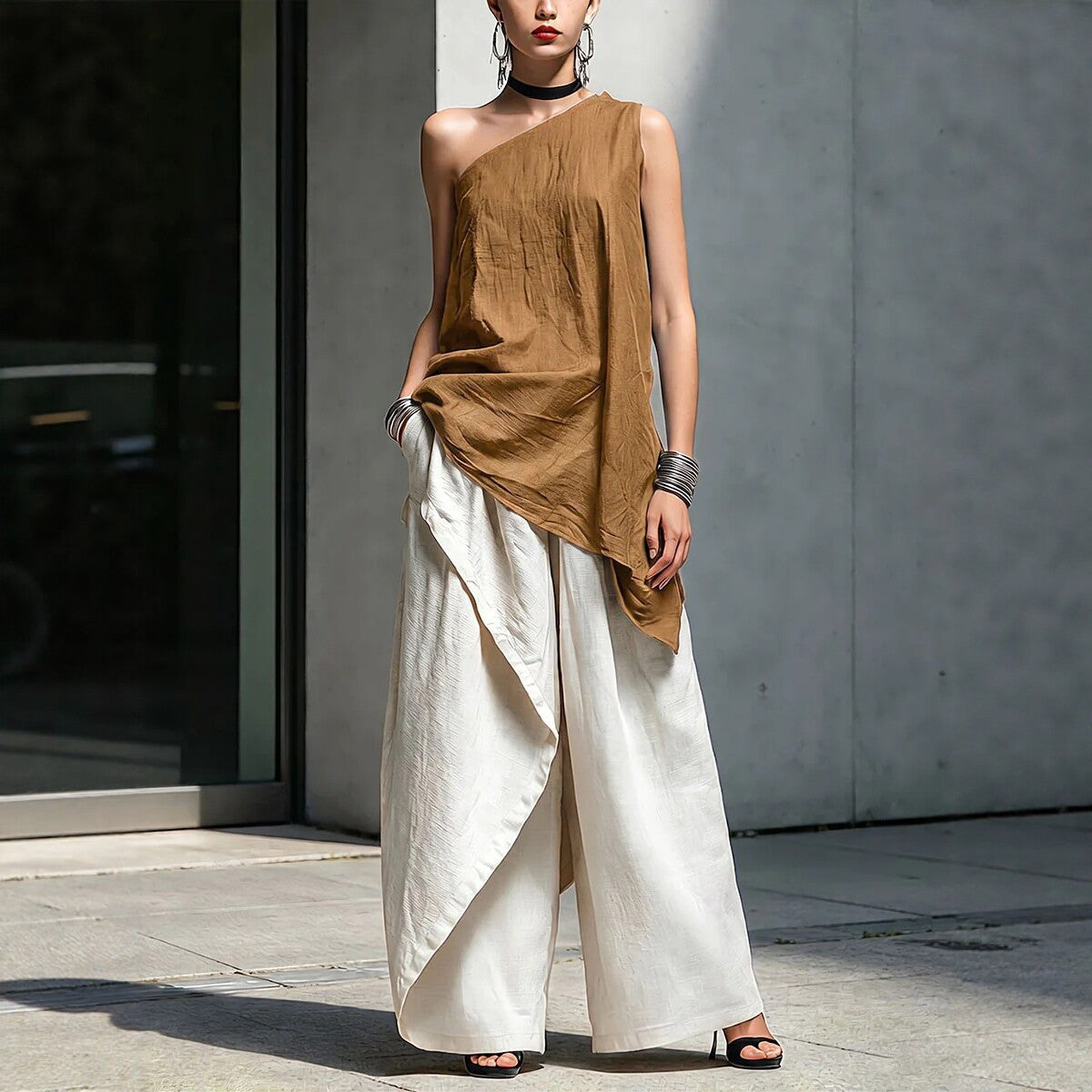 Casual Versatile Fashionable One-shoulder T-shirt 