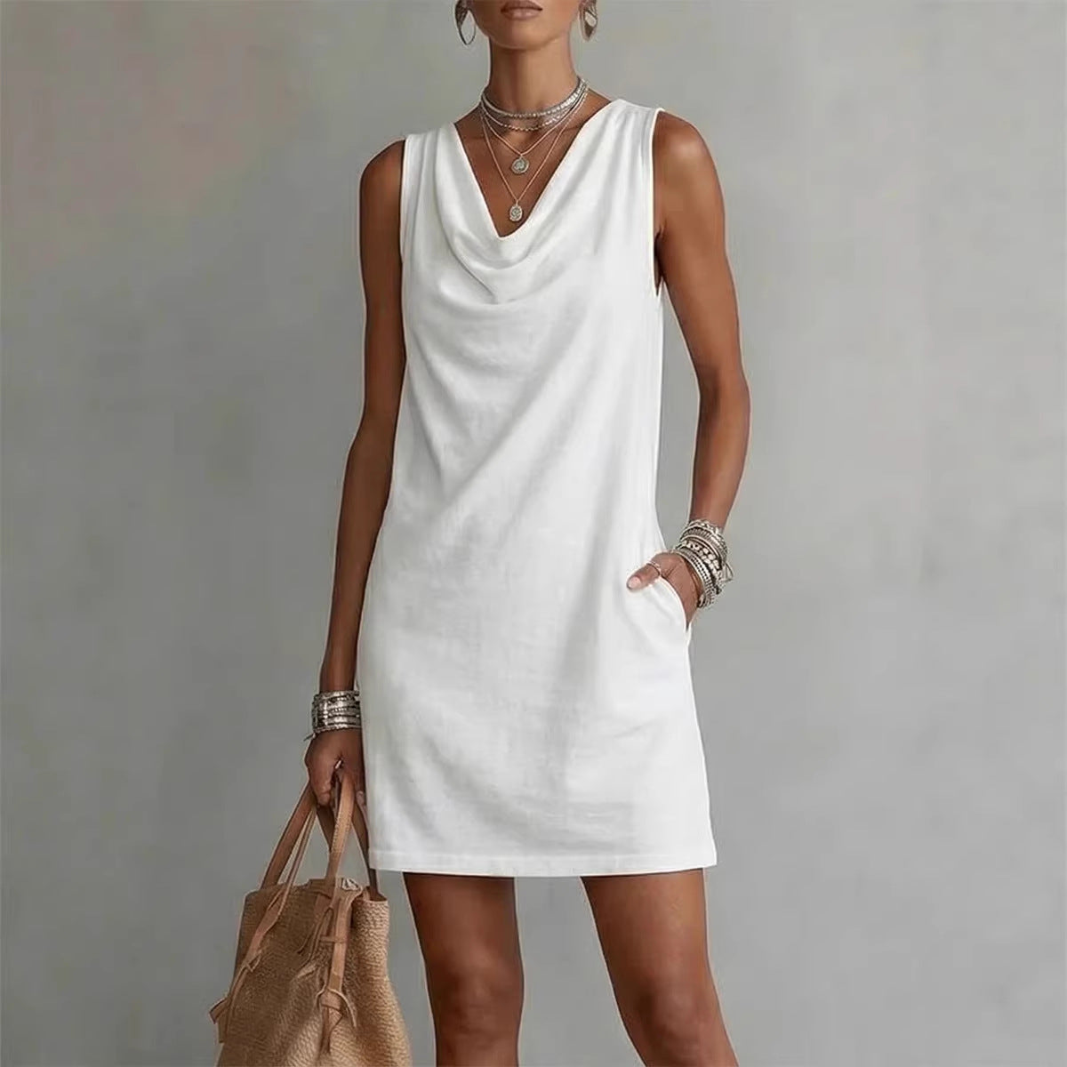 Fashionable Womens Off-shoulder Sleeveless Dress 