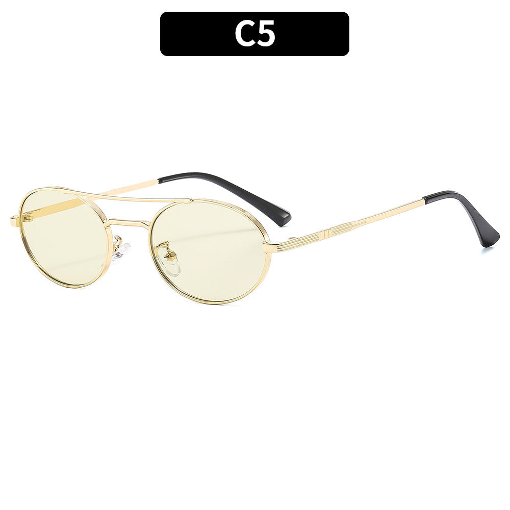 Retro Oval Fashionable Dual-Beam Metal Sunglasses For Sun Protection 