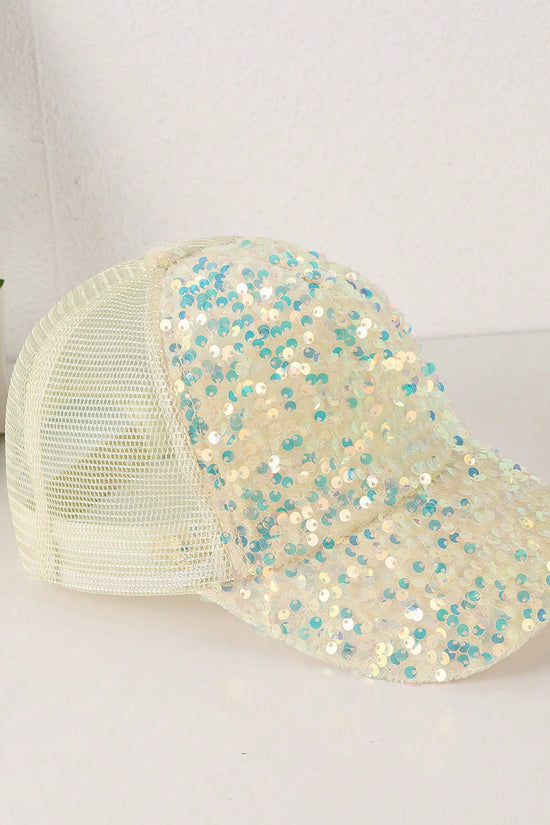 Colorful Sequin-embroidered Mesh Fabric Breathable Beanie With Sunshade Trendy Fashion Style Baseball Cap For Daily Outings, Parties, Outdoor Activities 