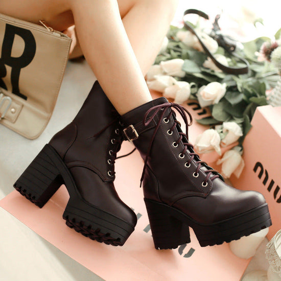 Women's Chunky Heel PU Martin Boots CJ