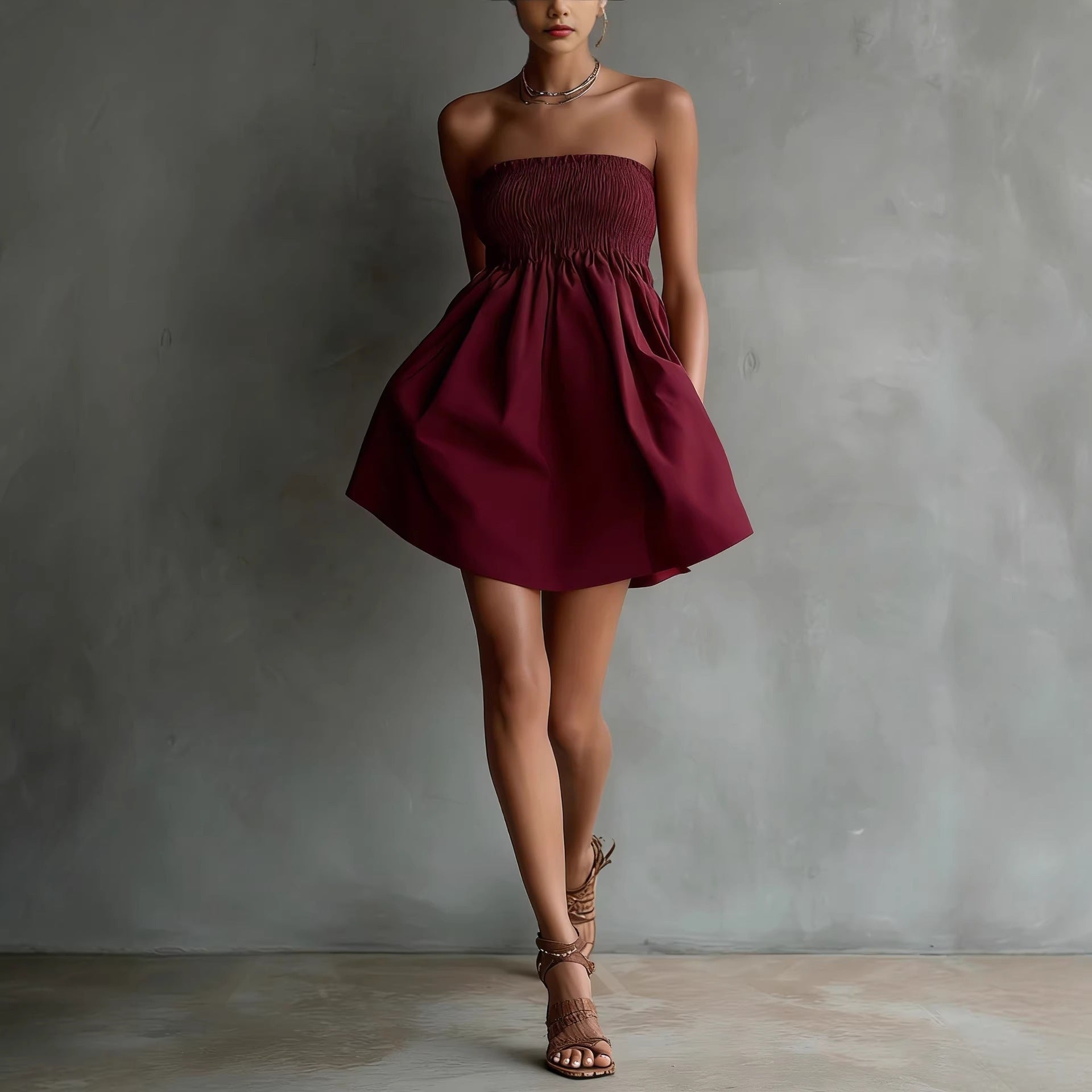 Women's Solid-Colored Strapless Tube Dress 
