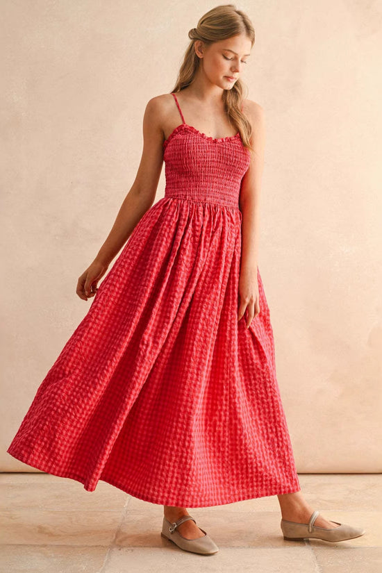 Summer Strap Retro Plaid A-line Slimming Dress for Women with Waist 