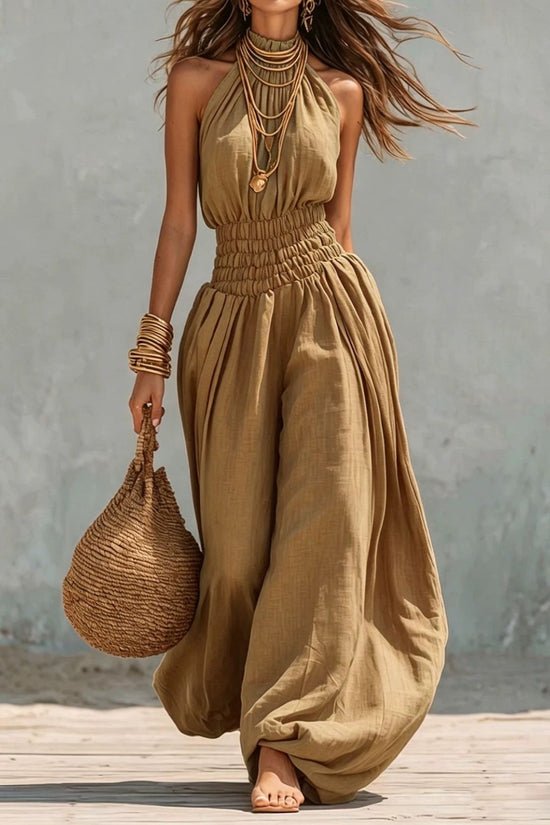 Sleeveless hanging neck lantern pants jumpsuit for women 