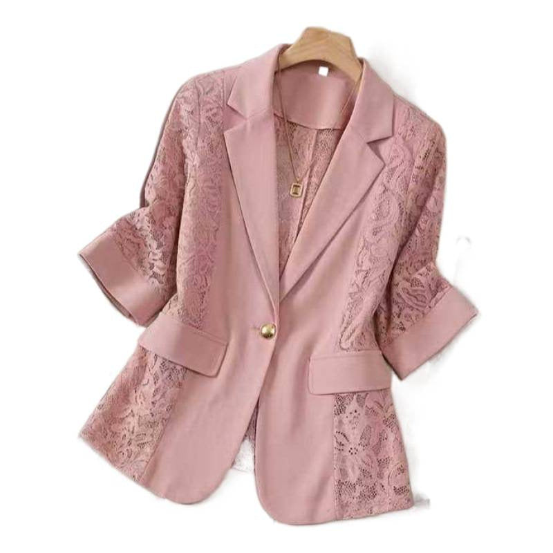 Solid color lace patchwork small suit jacket for women's top 