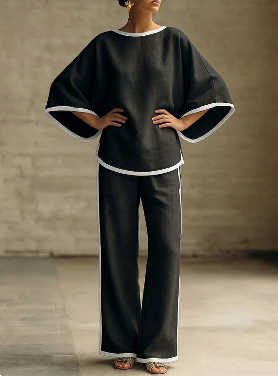 Round neck loose bat sleeves two-piece set 