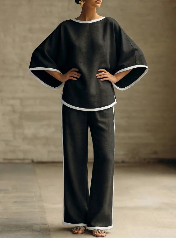 Round neck loose bat sleeves two-piece set 