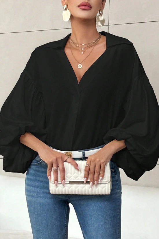 Polka Dot Half-Open Neck Loose Bubble Sleeve Long Sleeve Top 