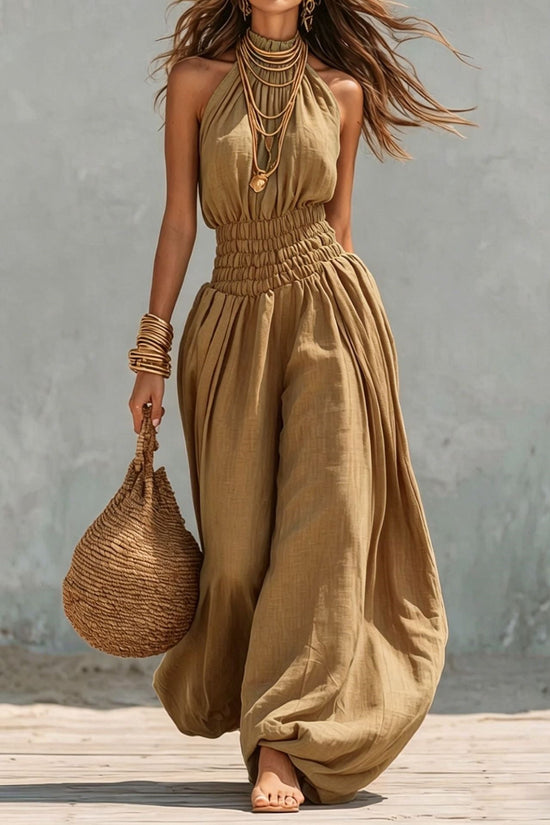 Sleeveless hanging neck lantern pants jumpsuit for women 