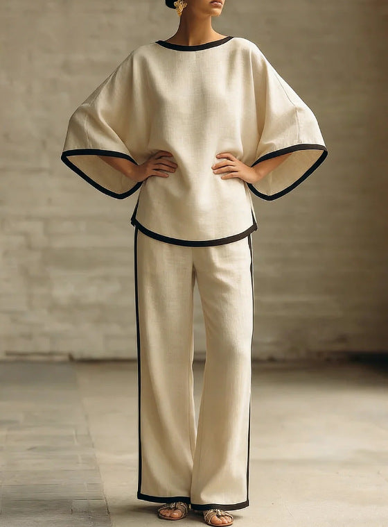 Round neck loose bat sleeves two-piece set 