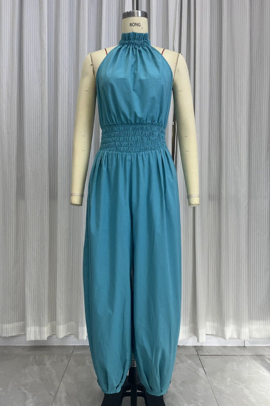 Casual style sleeveless hanging neck lantern pants jumpsuit for women 