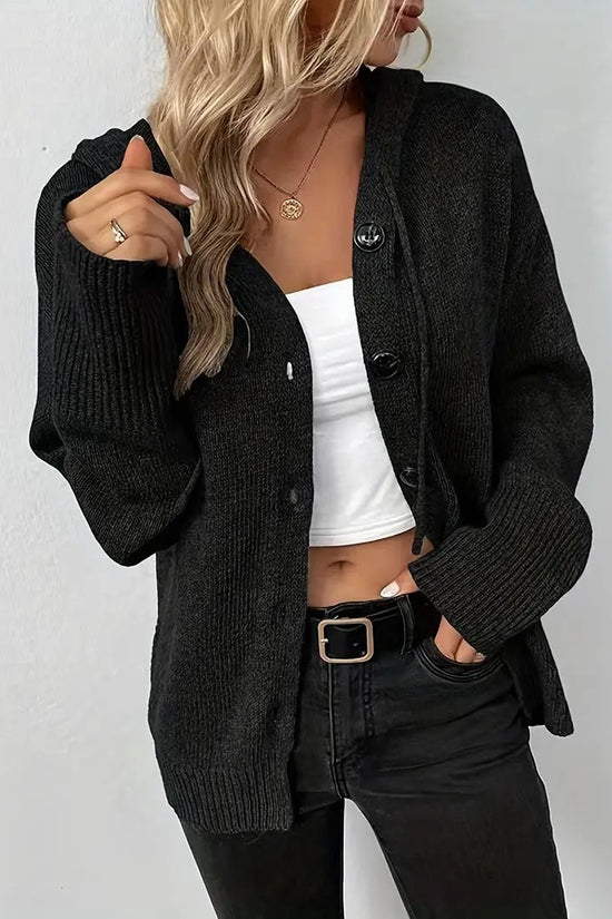 Solid color hooded single breasted sweater for women 