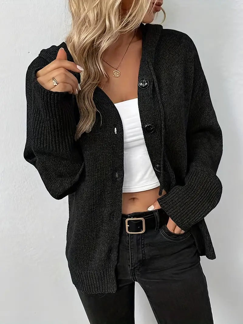 Solid color hooded single breasted sweater for women 