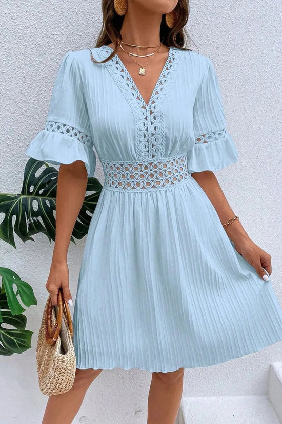 Cutout V-Neck Flounce Sleeve Mini Dress 