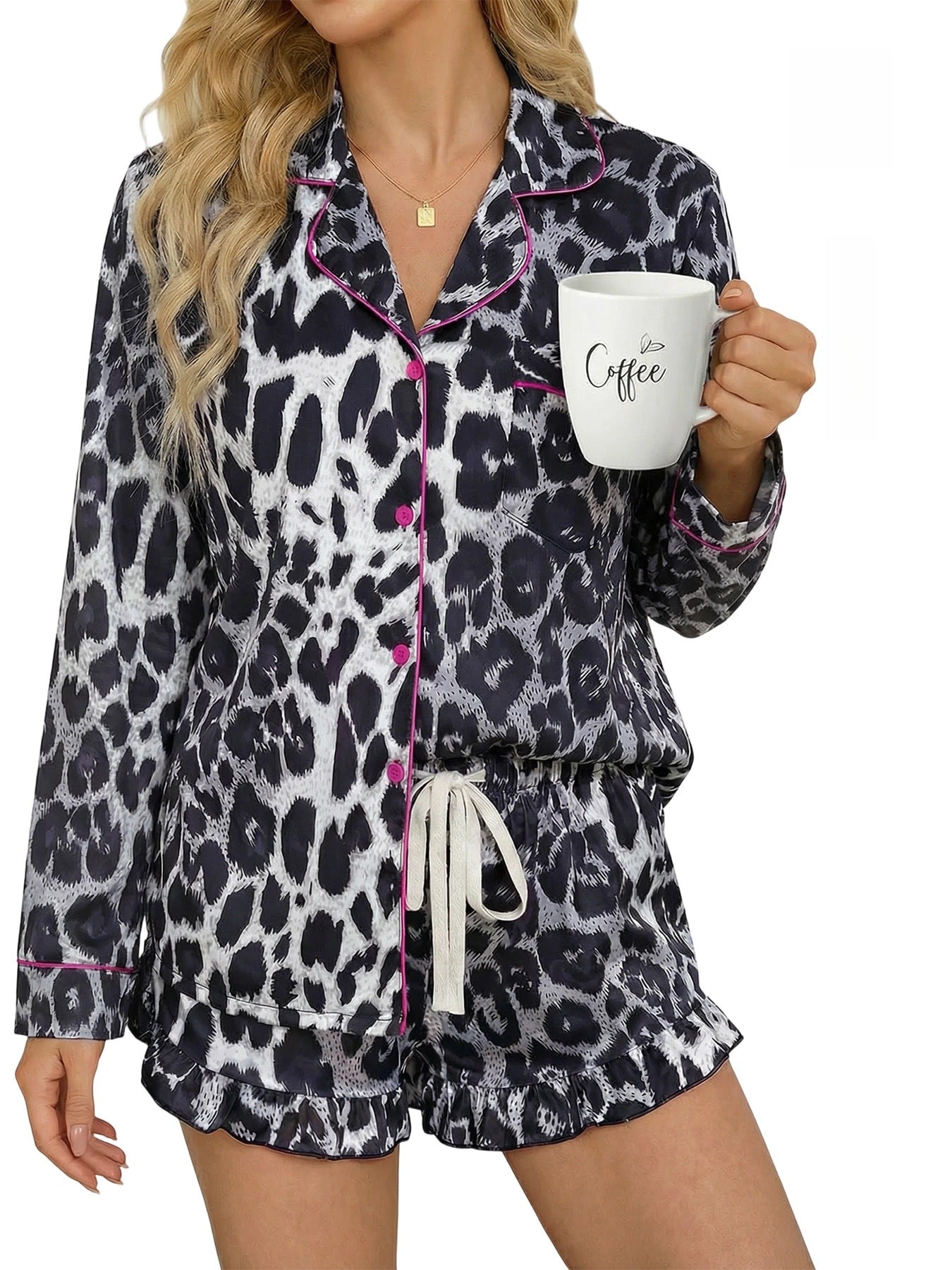 Women's Milk Silk Leopard Print Pajama Set 