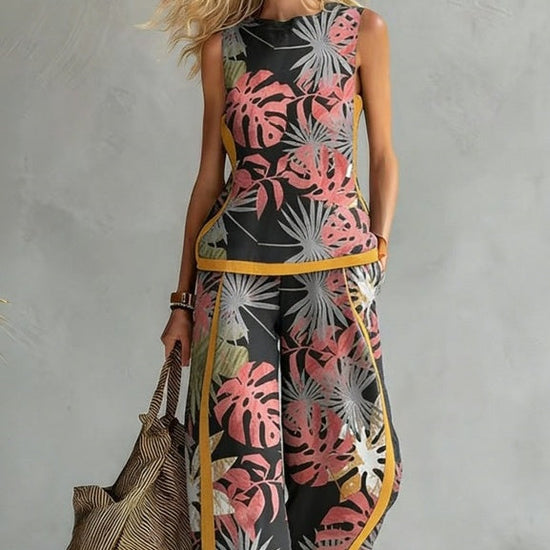 Printed Retro Casual Top Set 
