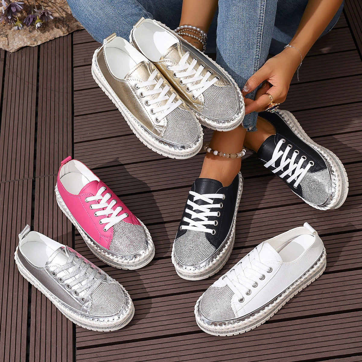 Women’s Plus Size White Sneakers – Chunky Sole Casual Everyday Shoes - FitiqueFit
