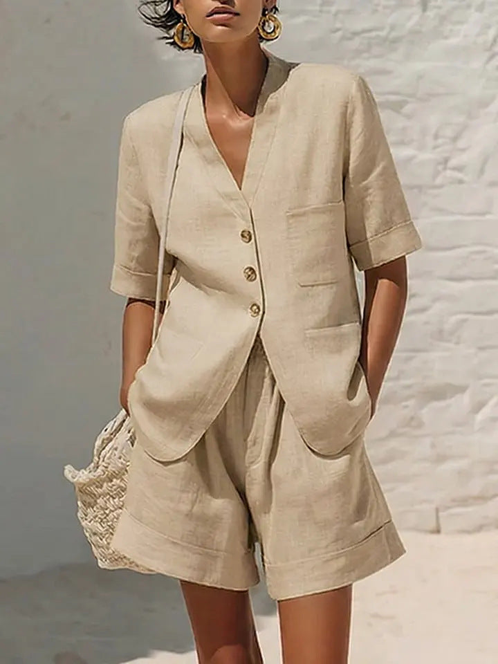 Loose-fitting Cotton And Linen Two-piece Set 