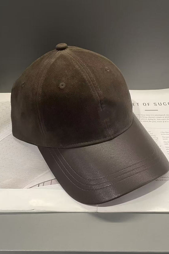 Women's Retro Suede Patchwork Baseball Cap – Leather Brim Dome Crown 