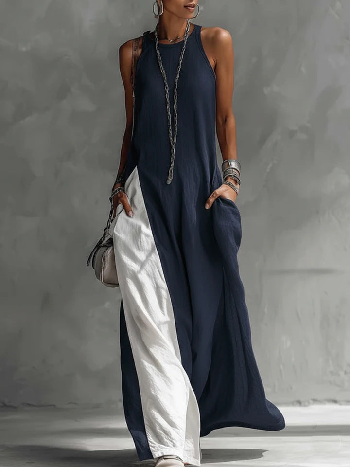 Womens Sleeveless Loose-Fit Off-Shoulder Dress With Pockets 