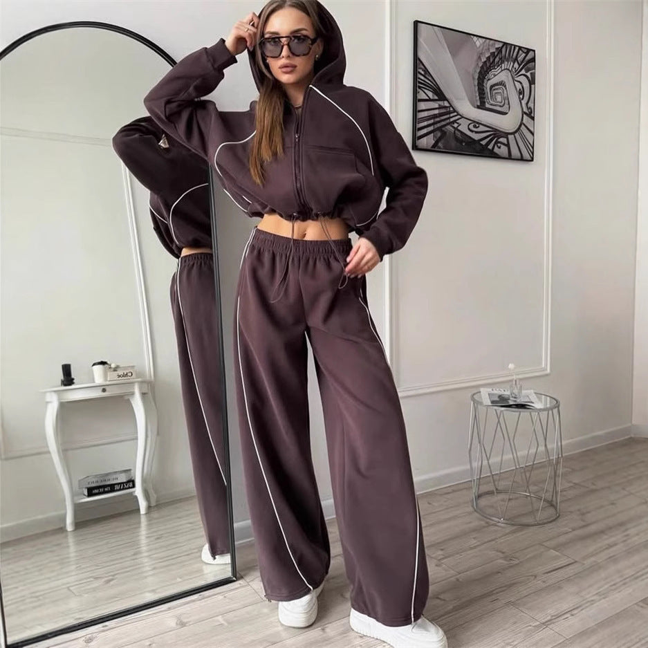 Women's Sportswear Set Solid Color Cardigan Set 