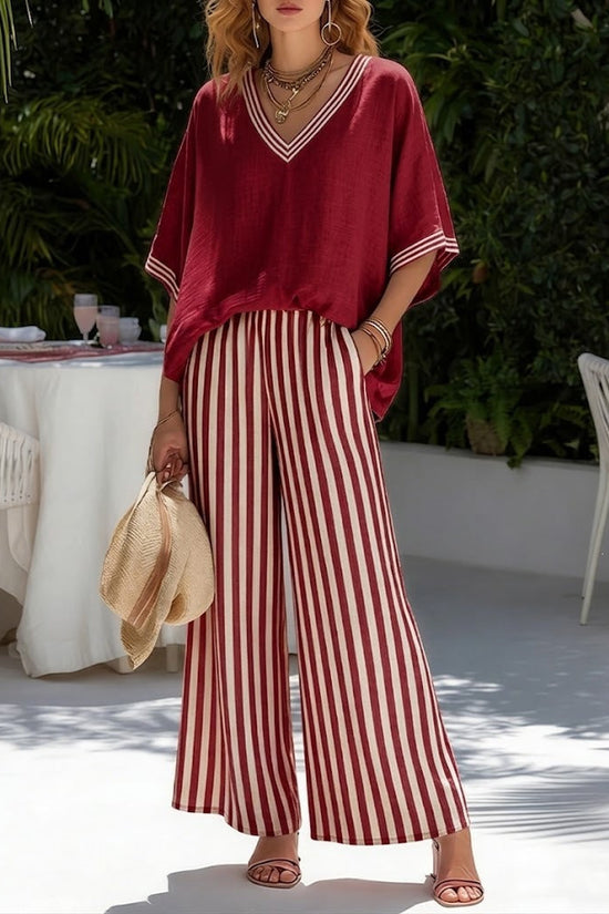 Tunic-style Striped Casual Trousers Womens Outfit 