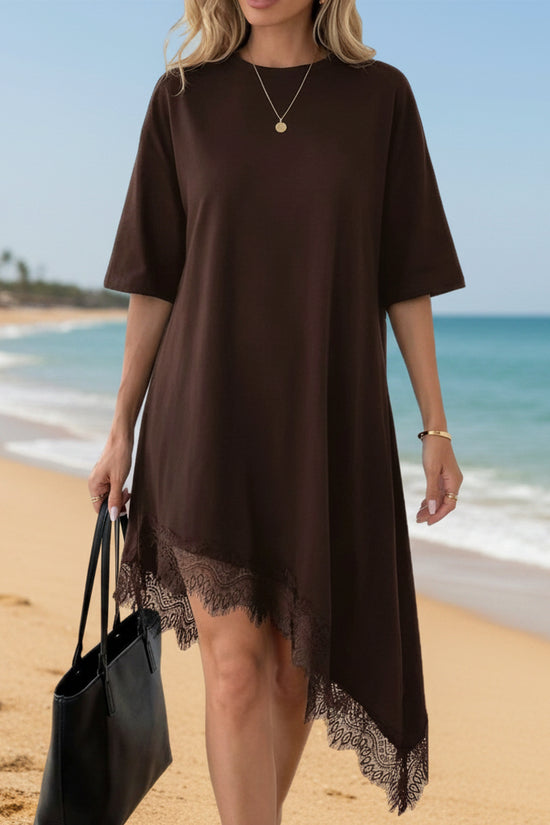 Women's Casual Solid Color Sexy Lace Trim Dress 