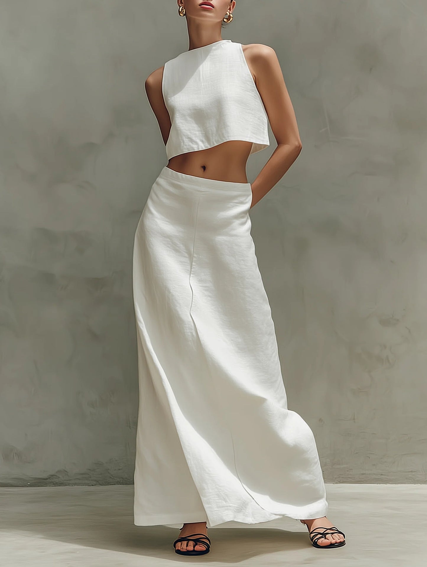 Summer Stylish Slimming Sleeveless Maxi Dress Elegant Two-Piece Set 