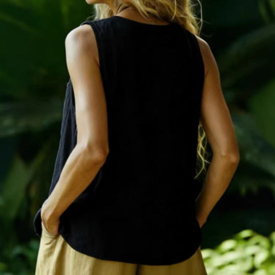 Women's Cotton-Linen Sleeveless Fashionable Casual Shirt 