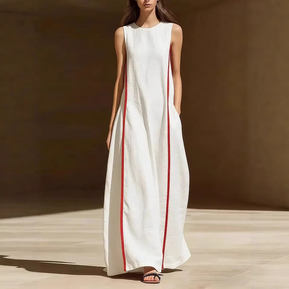 Women's Linen Sleeveless Loose Striped Dress 