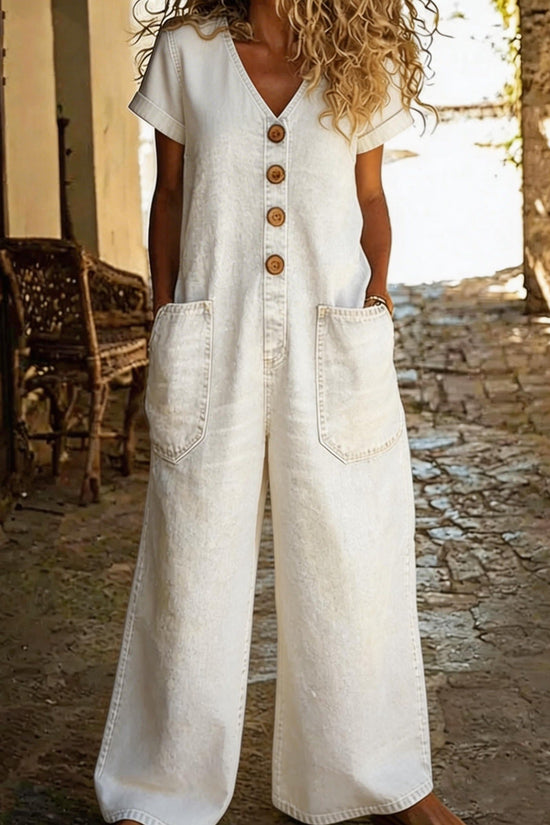 Womens Retro Summer Cotton-Linen Button-Pocket Comfortable Short-Sleeve Casual 